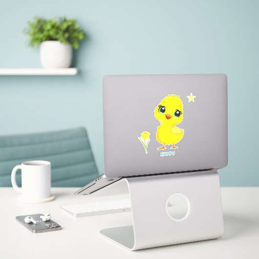 Cute Funny Happy Chick Sticker (Laptop op bureau)