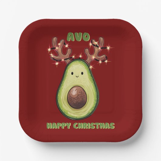 Cute Funny Happy Christmas Avocado Party  Papieren Bordje (Voorkant)