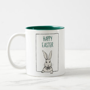 Cute Funny  Happy Easter Bunny, gepersonaliseerd Tweekleurige Koffiemok