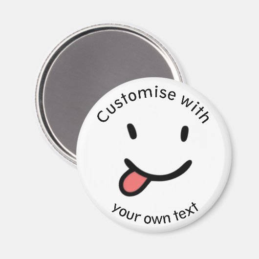 Cute Funny Happy Face Tongue Out Custom Text Magneet (Voorkant / Achterkant)