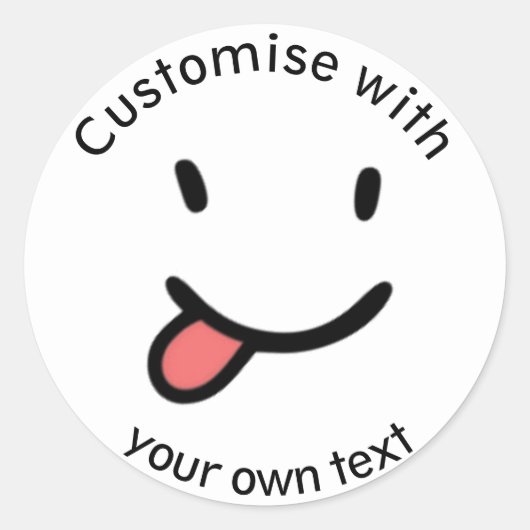 Cute Funny Happy Face Tongue Out Custom Text Ronde Sticker (Voorkant)