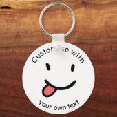 Cute Funny Happy Face Tongue Out Custom Text Sleutelhanger (Voorkant)