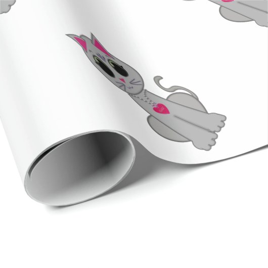 Cute Funny Happy Grey Cat Cadeaupapier (Rol Hoek)