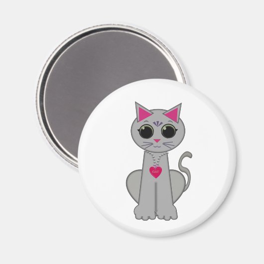Cute Funny Happy Grey Cat Magneet (Voorkant / Achterkant)