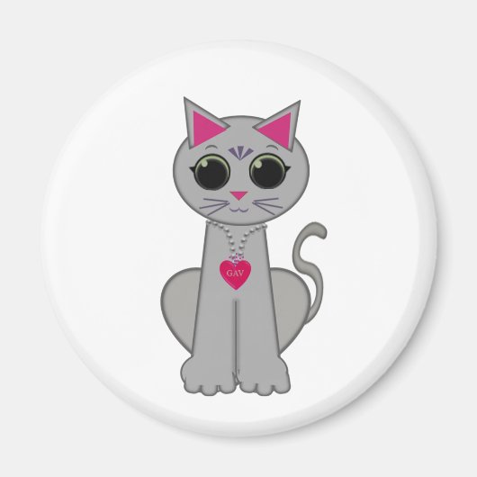 Cute Funny Happy Grey Cat Magneet (Voorkant)