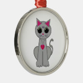 Cute Funny Happy Grey Cat Metalen Ornament (Rechts)