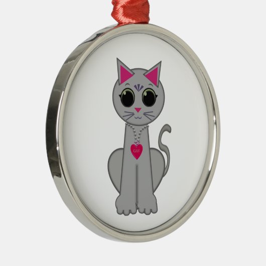 Cute Funny Happy Grey Cat Metalen Ornament (Rechts)