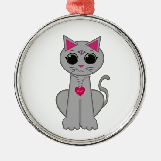 Cute Funny Happy Grey Cat Metalen Ornament (Voorkant)