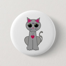 Cute Funny Happy Grey Cat Ronde Button 5,7 Cm