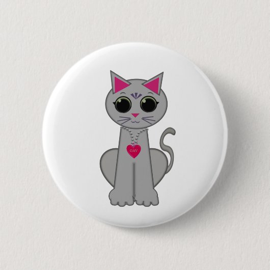 Cute Funny Happy Grey Cat Ronde Button 5,7 Cm (Voorkant)