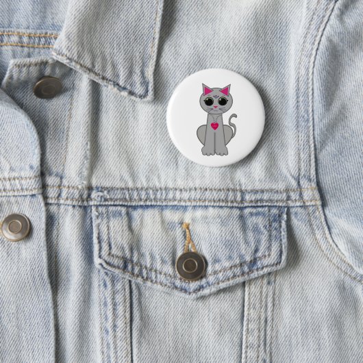 Cute Funny Happy Grey Cat Ronde Button 5,7 Cm (In situ)