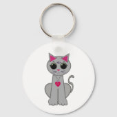 Cute Funny Happy Grey Cat Sleutelhanger (Voorkant)