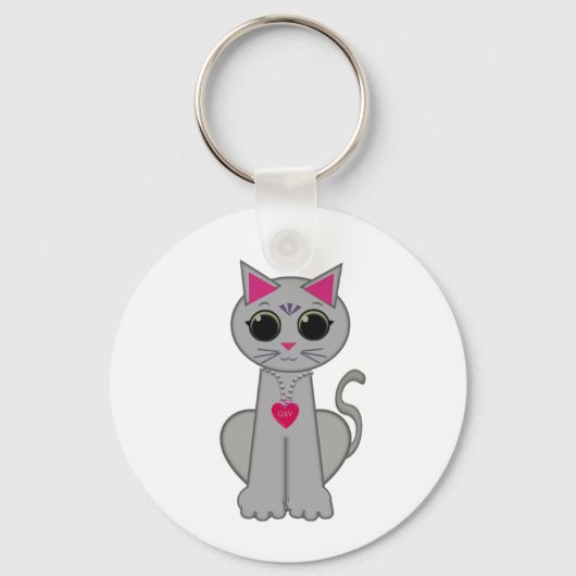 Cute Funny Happy Grey Cat Sleutelhanger (Voorkant)