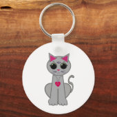 Cute Funny Happy Grey Cat Sleutelhanger (Voorkant)