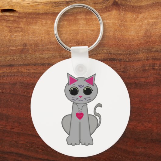 Cute Funny Happy Grey Cat Sleutelhanger (Voorkant)