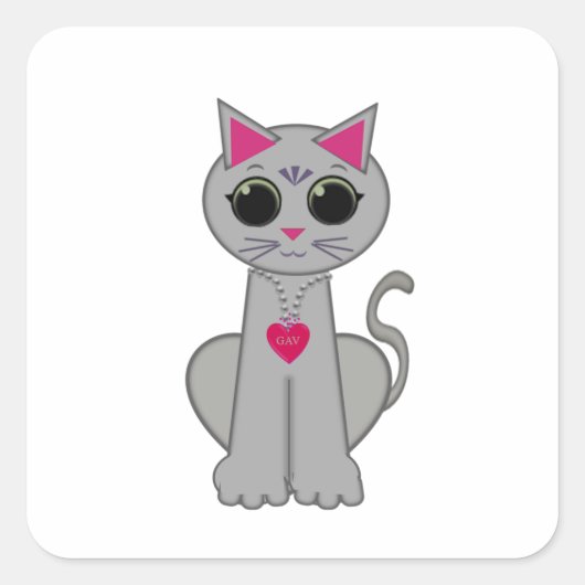 Cute Funny Happy Grey Cat Vierkante Sticker (Voorkant)