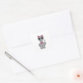 Cute Funny Happy Grey Cat Vierkante Sticker (Envelop)
