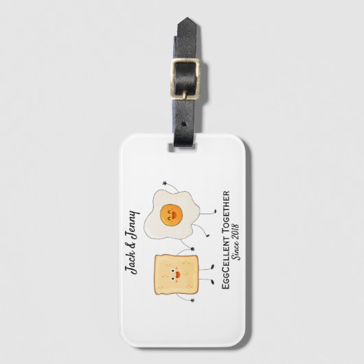 Cute Funny Happy Toast Eggcelent Samen Bagagelabel (Voorkant (verticaal))