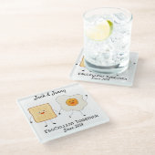 Cute Funny Happy Toast Eggcelent Samen Glazen Onderzetter (Schuin)
