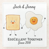Cute Funny Happy Toast Eggcelent Samen Glazen Onderzetter (Voorkant)