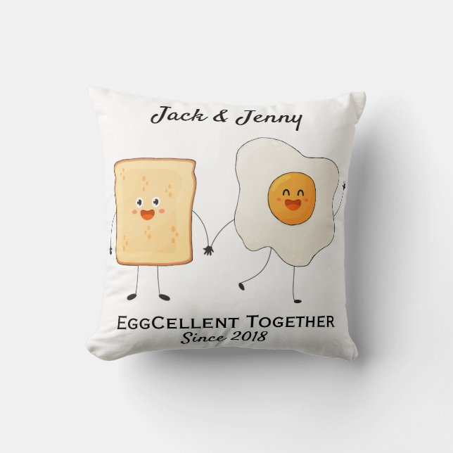 Cute Funny Happy Toast Eggcelent Samen Kussen (Voorkant)