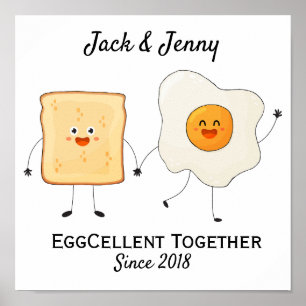 Cute Funny Happy Toast Eggcelent Samen Poster