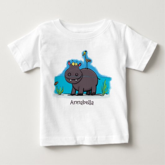 Cute funny hippopotamus with bird cartoon (Voorkant)