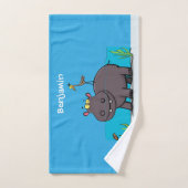 Cute funny hippopotamus with bird cartoon bad handdoek (Handdoek)