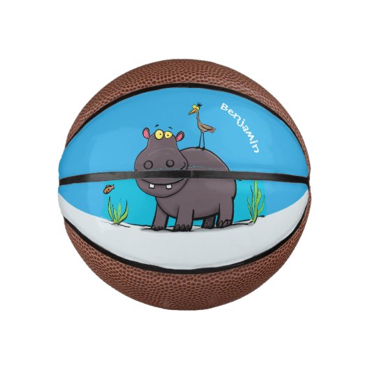 Cute funny hippopotamus with bird cartoon basketbal (Voorkant)