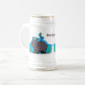 Cute funny hippopotamus with bird cartoon bierpul (Voorkant links)