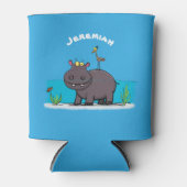 Cute funny hippopotamus with bird cartoon blikjeskoeler (Voorkant)