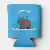 Cute funny hippopotamus with bird cartoon blikjeskoeler (Achterkant)