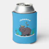 Cute funny hippopotamus with bird cartoon blikjeskoeler (Blikje Achterkant)