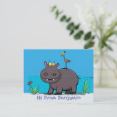 Cute funny hippopotamus with bird cartoon briefkaart (Staand voorkant)