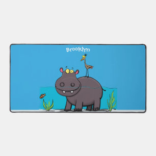 Cute funny hippopotamus with bird cartoon bureaumat