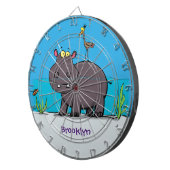 Cute funny hippopotamus with bird cartoon dartbord (Voorkant Rechts)