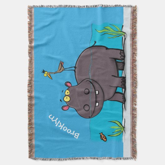 Cute funny hippopotamus with bird cartoon deken (Voorkant Verticaal)