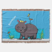 Cute funny hippopotamus with bird cartoon deken (Voorkant)