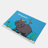 Cute funny hippopotamus with bird cartoon deurmat (Schuin)