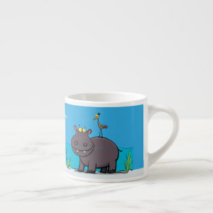 Cute funny hippopotamus with bird cartoon espresso kop