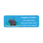 Cute funny hippopotamus with bird cartoon etiket (Voorkant)