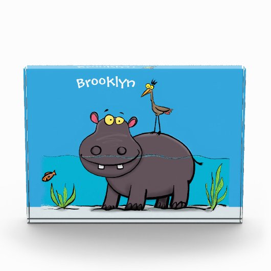 Cute funny hippopotamus with bird cartoon fotoblokken (Voorkant)