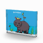 Cute funny hippopotamus with bird cartoon fotoblokken (Rechts)