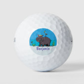 Cute funny hippopotamus with bird cartoon golfballen (Voorkant)