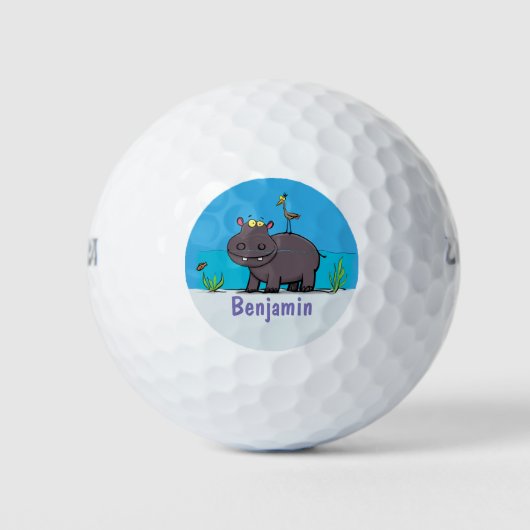 Cute funny hippopotamus with bird cartoon golfballen (Voorkant)