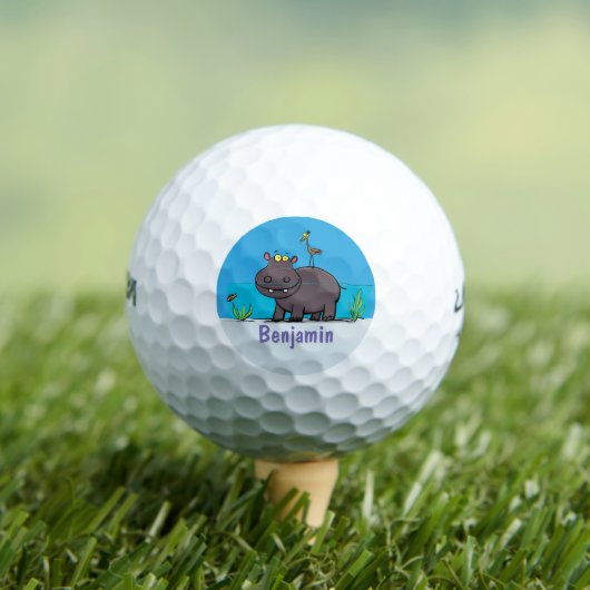 Cute funny hippopotamus with bird cartoon golfballen (Insitu Shirt)
