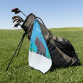 Cute funny hippopotamus with bird cartoon golfhanddoek (Groen)