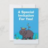 Cute funny hippopotamus with bird cartoon kaart (Achterkant)