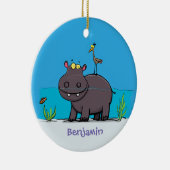 Cute funny hippopotamus with bird cartoon keramisch ornament (Rechts)