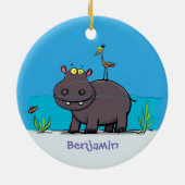 Cute funny hippopotamus with bird cartoon keramisch ornament (Achterkant)